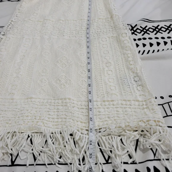 NWOT Ralph Lauren Ivory Crochet Overlay Fringe Hem Shift Dress. PS Faircore Boho - Picture 7 of 10